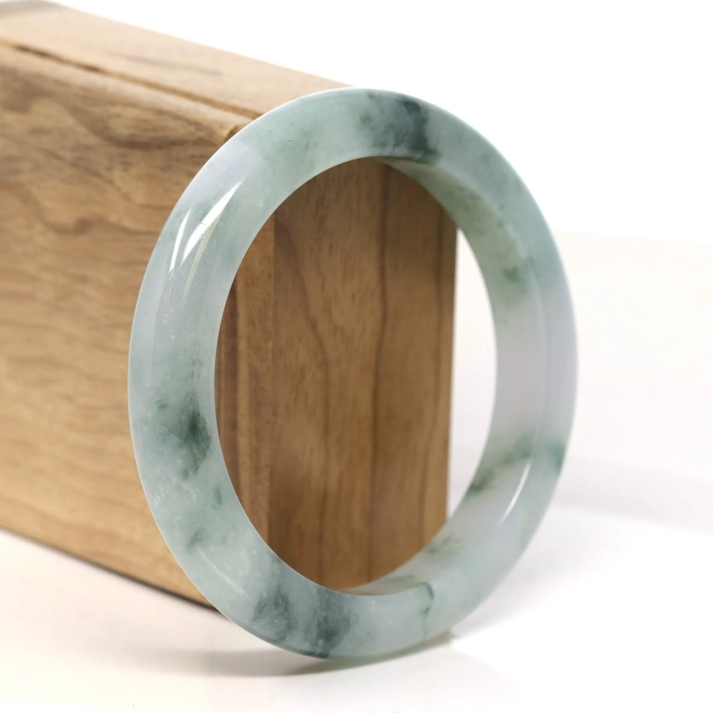 "Classic Princess Half Round" Blue- Green Jadeite Jade Bangle (57.5 mm) #T408