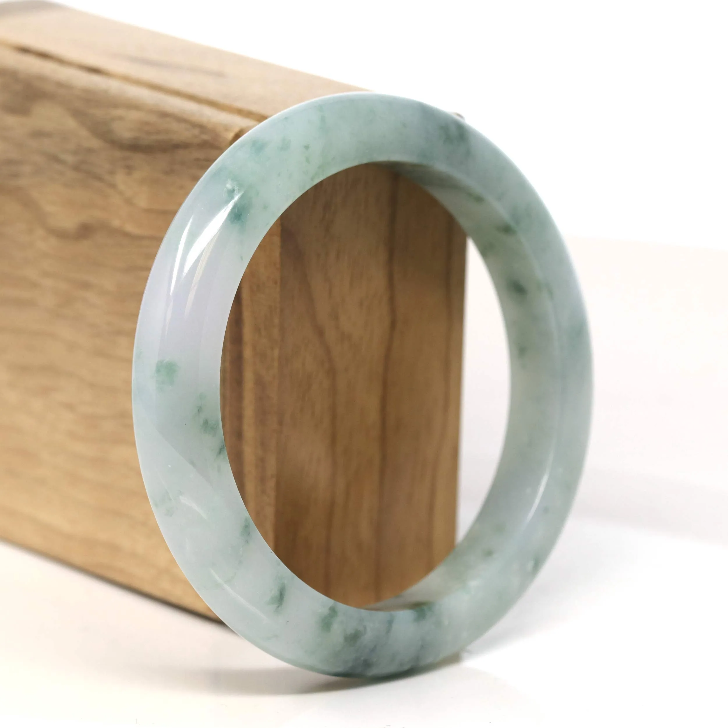 "Classic Princess Half Round" Blue- Green Jadeite Jade Bangle (57.5 mm) #T408