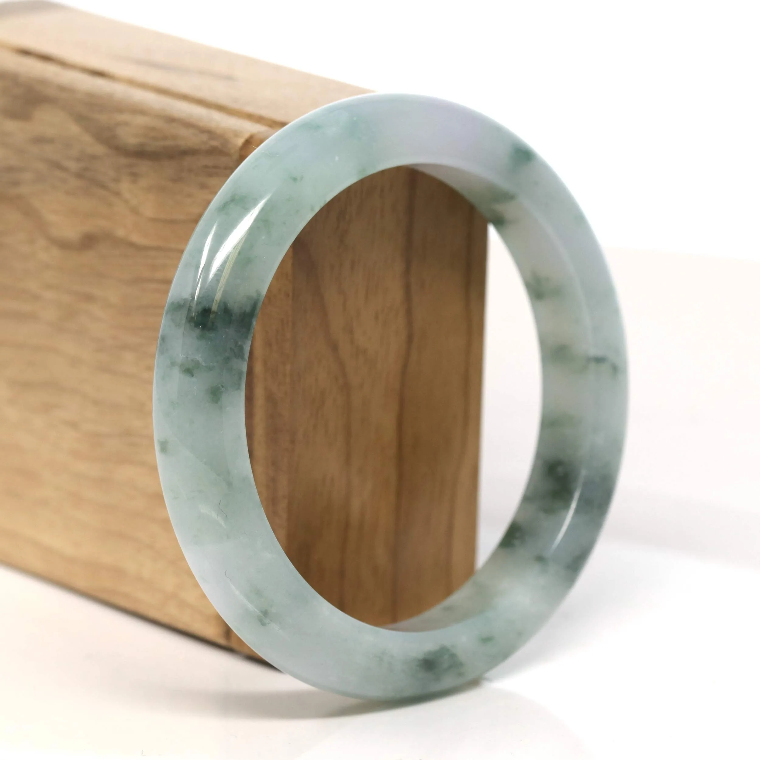 "Classic Princess Half Round" Blue- Green Jadeite Jade Bangle (57.5 mm) #T408