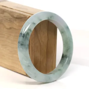 "Classic Princess Half Round" Blue- Green Jadeite Jade Bangle (57.5 mm) #T408