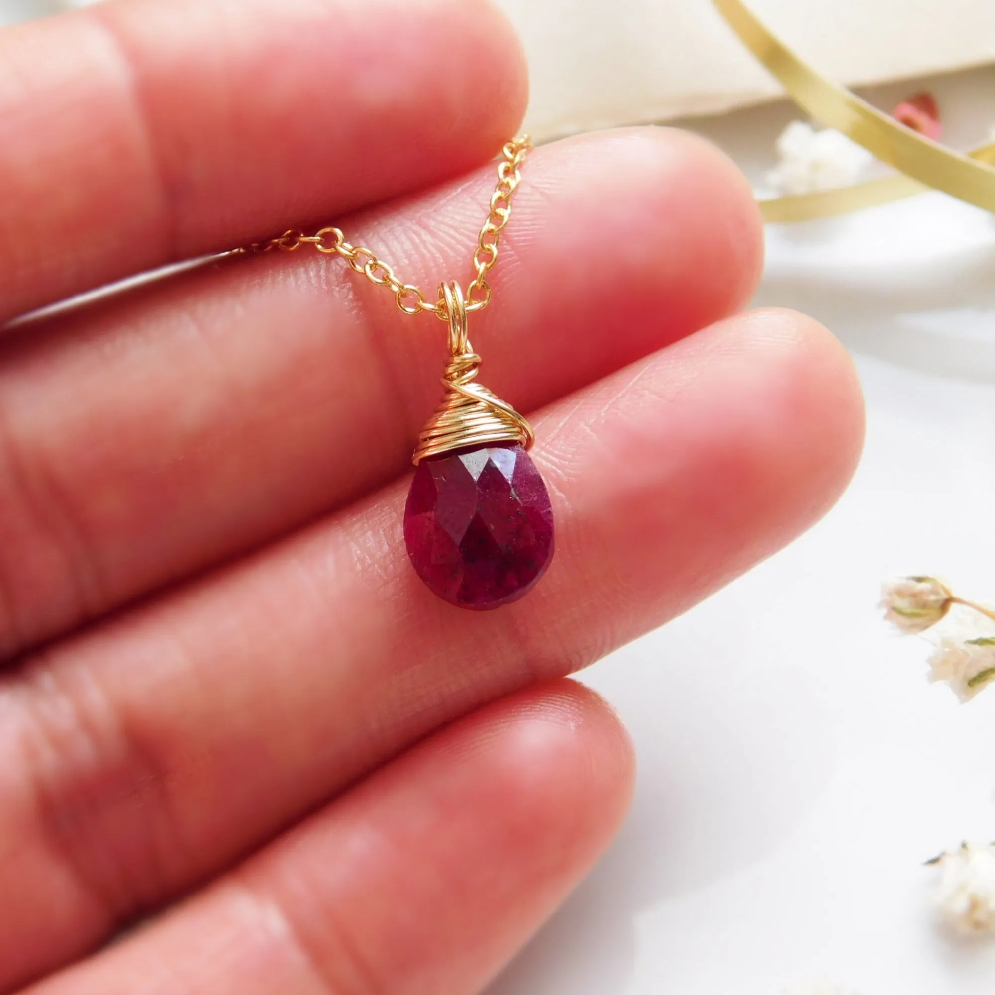 Raw Ruby Drop Necklace