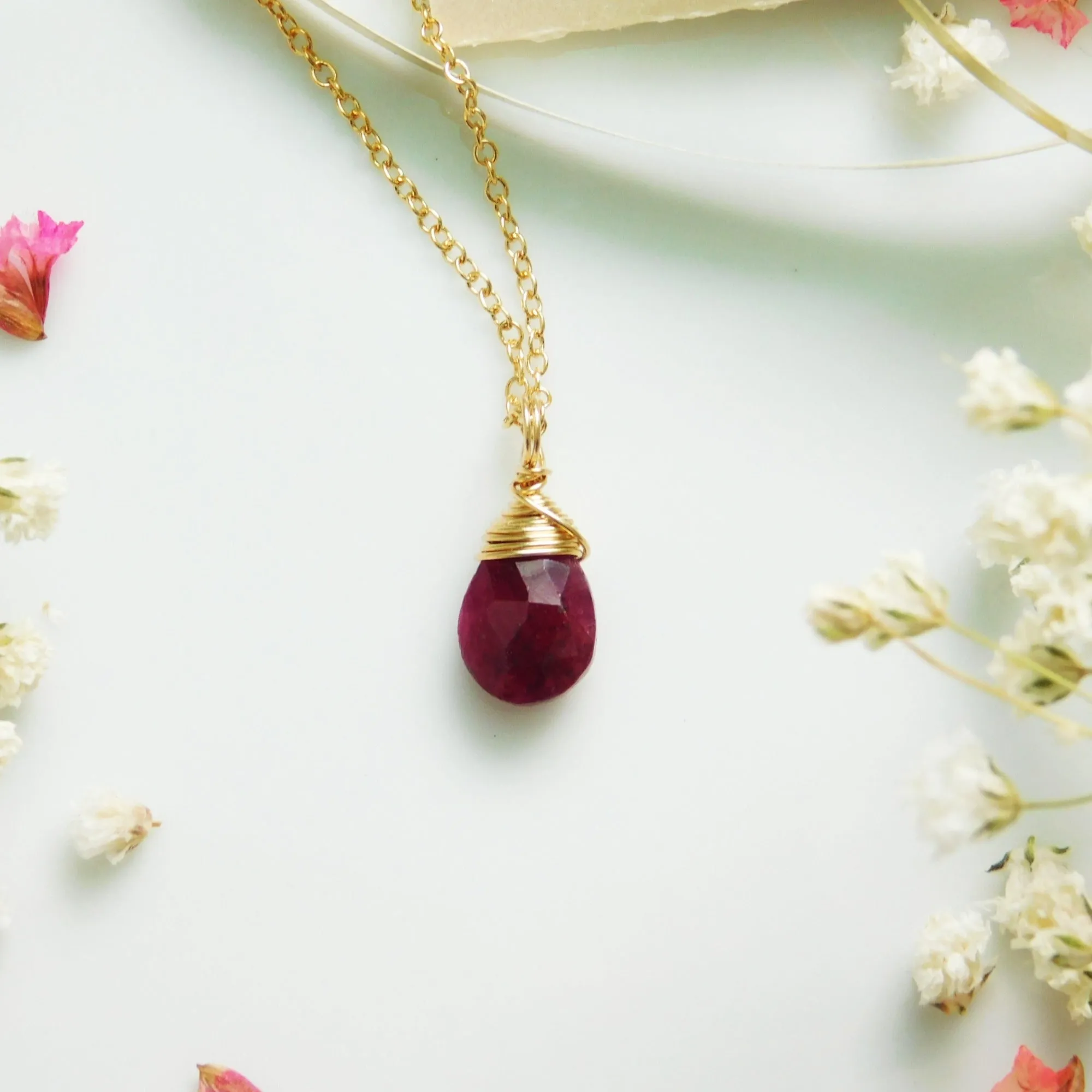 Raw Ruby Drop Necklace