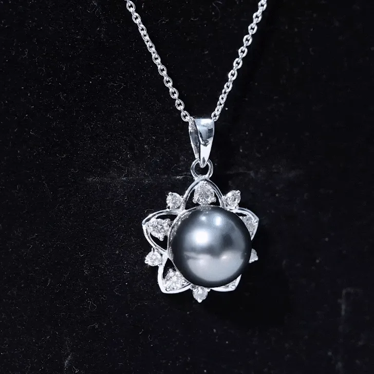 Real Tahitian Pearl and Diamond Star Pendant Necklace