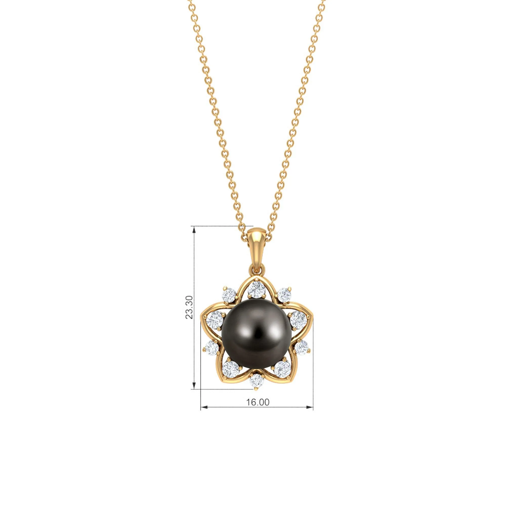 Real Tahitian Pearl and Diamond Star Pendant Necklace
