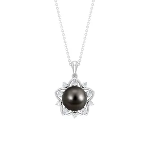 Real Tahitian Pearl and Diamond Star Pendant Necklace