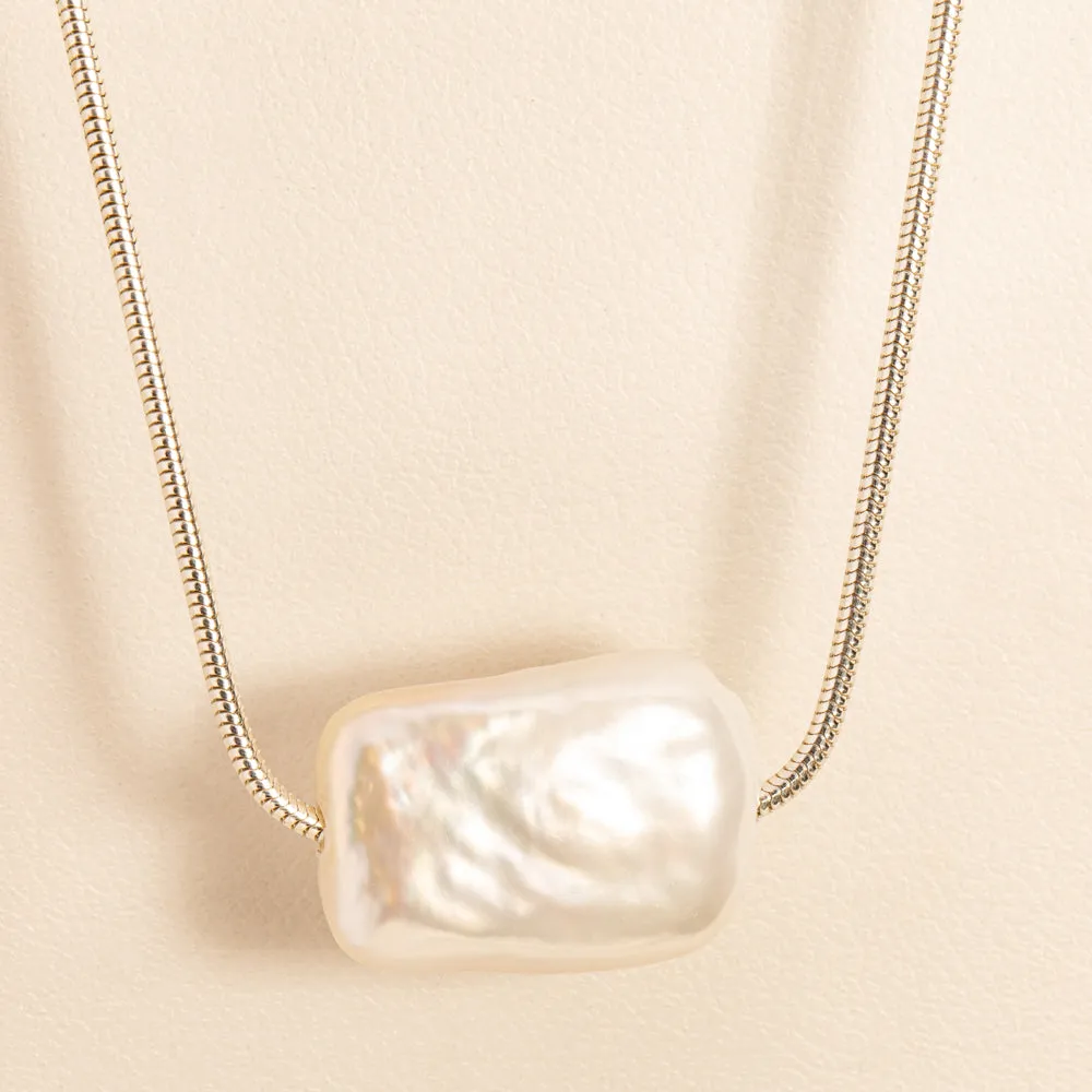Rectangular Freshwater Pearl Pendant - Sterling Silver