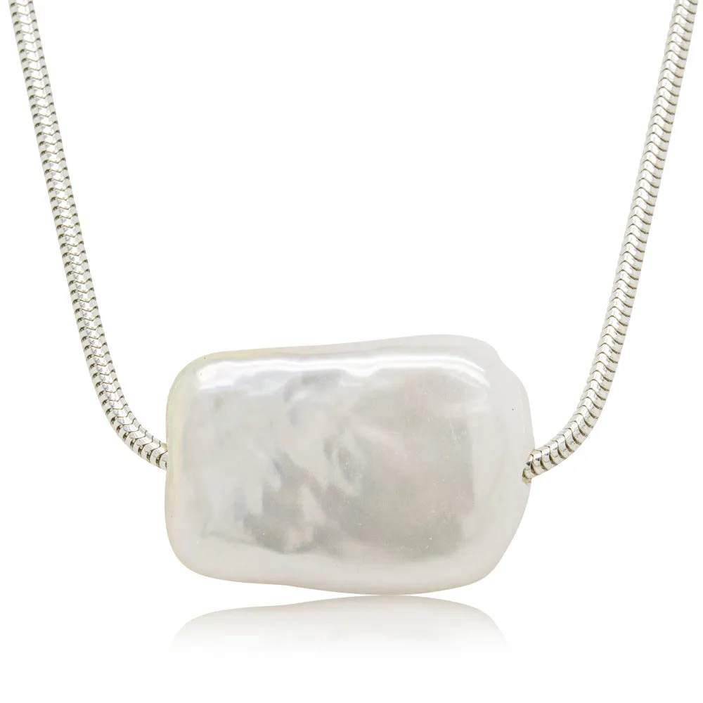 Rectangular Freshwater Pearl Pendant - Sterling Silver