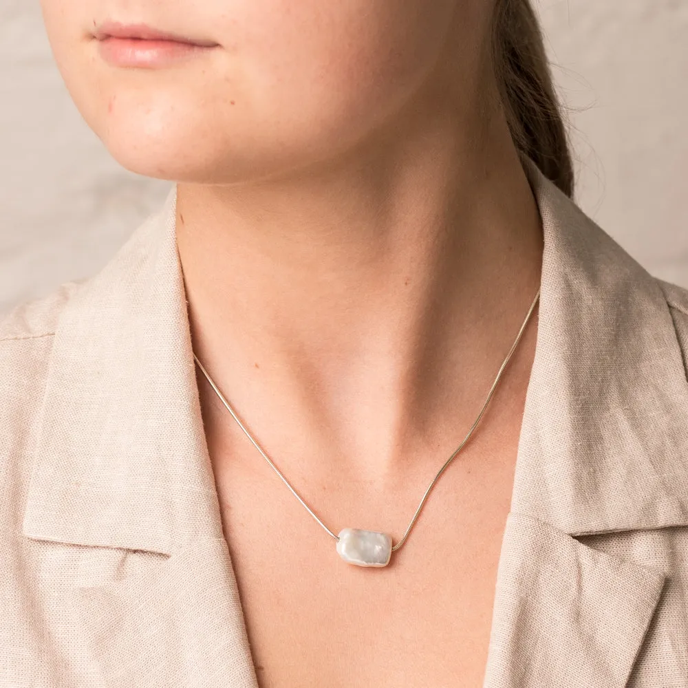 Rectangular Freshwater Pearl Pendant - Sterling Silver