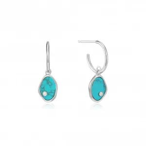 Rhodium Tidal Turquoise Mini Hoop Earrings E027-01H