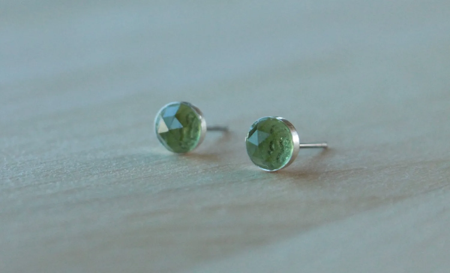 Rose Cut Peridot Bezel Gemstones, Large (Niobium or Titanium Post Earrings)