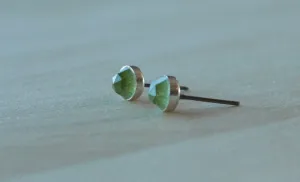Rose Cut Peridot Bezel Gemstones, Large (Niobium or Titanium Post Earrings)