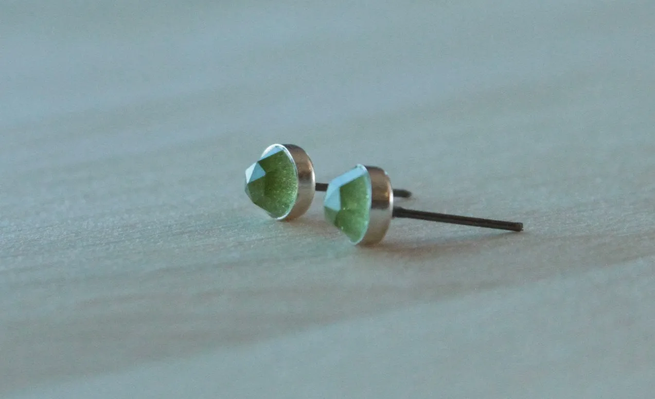 Rose Cut Peridot Bezel Gemstones, Large (Niobium or Titanium Post Earrings)