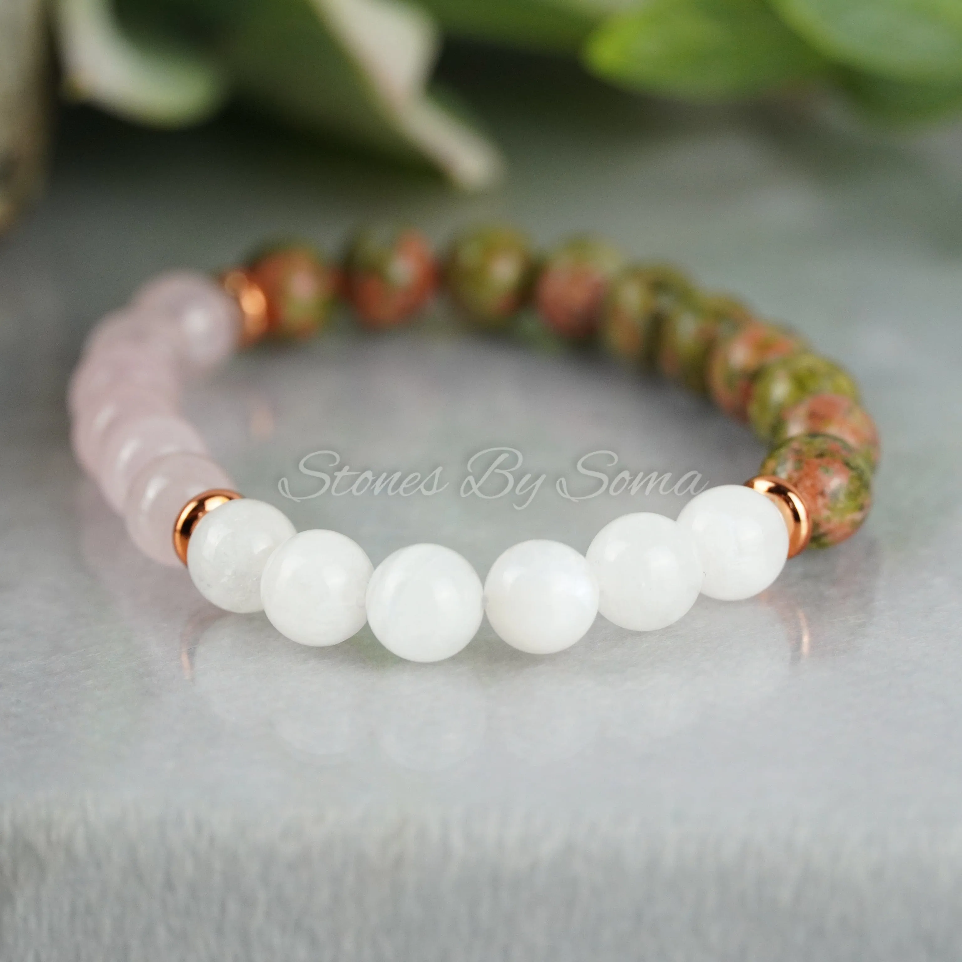 Rose Quartz, Moonstone & Unakite