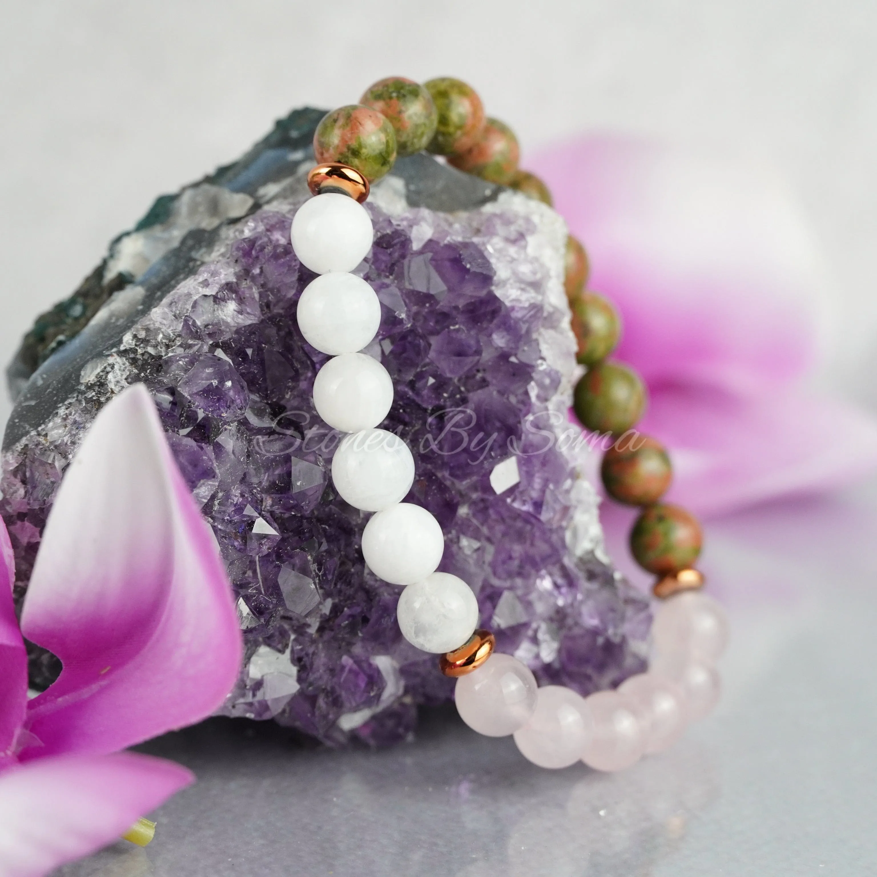 Rose Quartz, Moonstone & Unakite