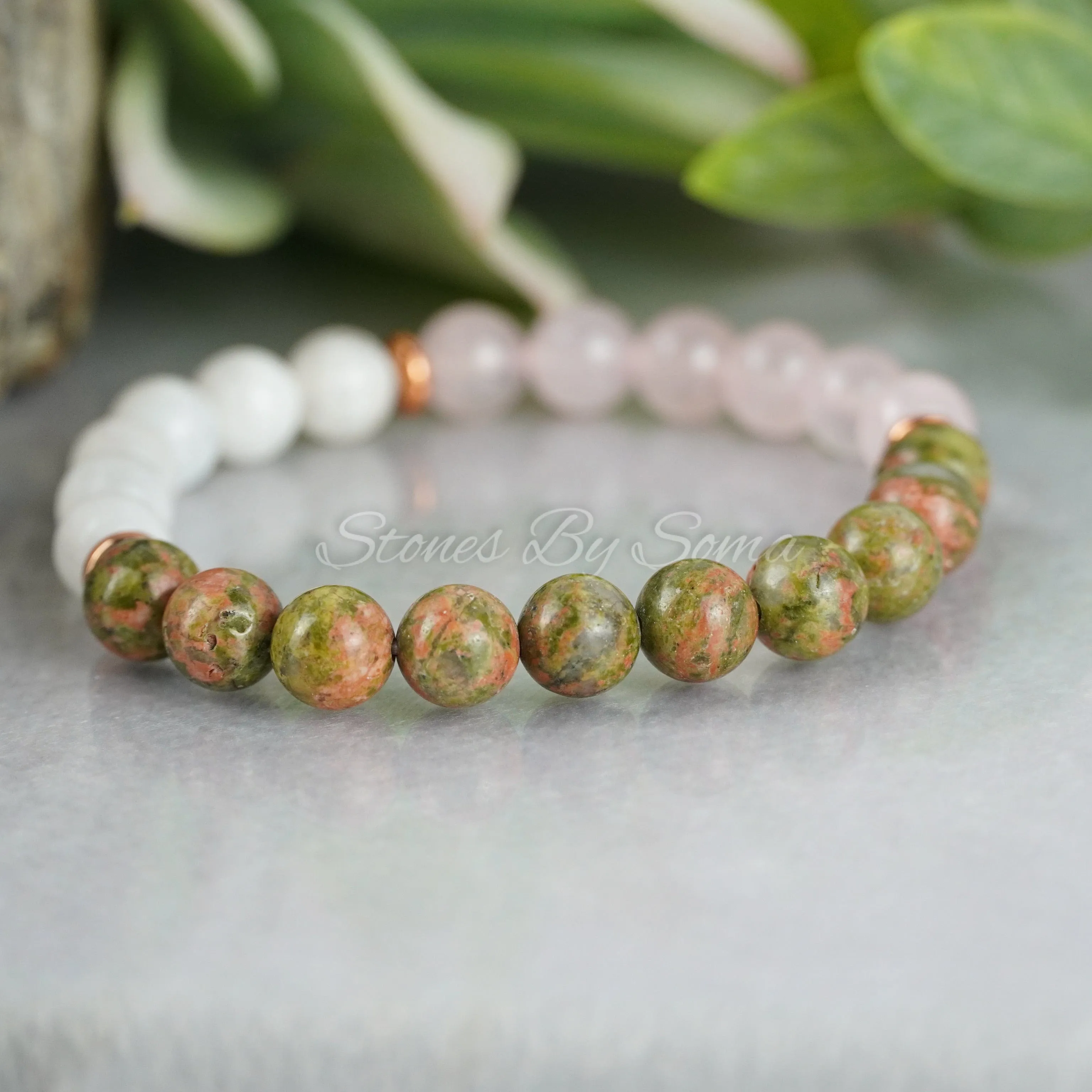 Rose Quartz, Moonstone & Unakite