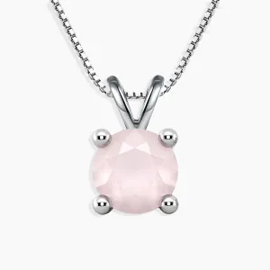 Rose Quartz Neckalce in Silver - Round Shape - Irosk ®