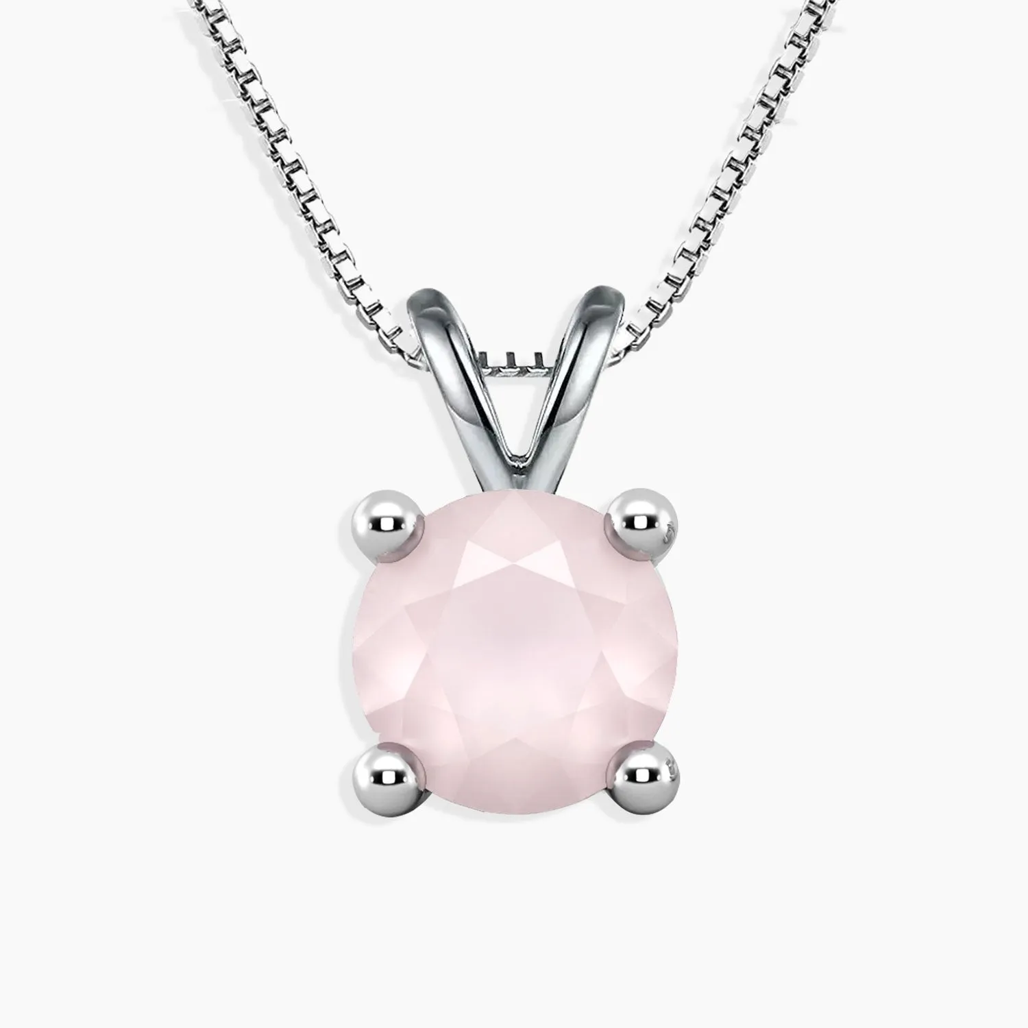 Rose Quartz Neckalce in Silver - Round Shape - Irosk ®