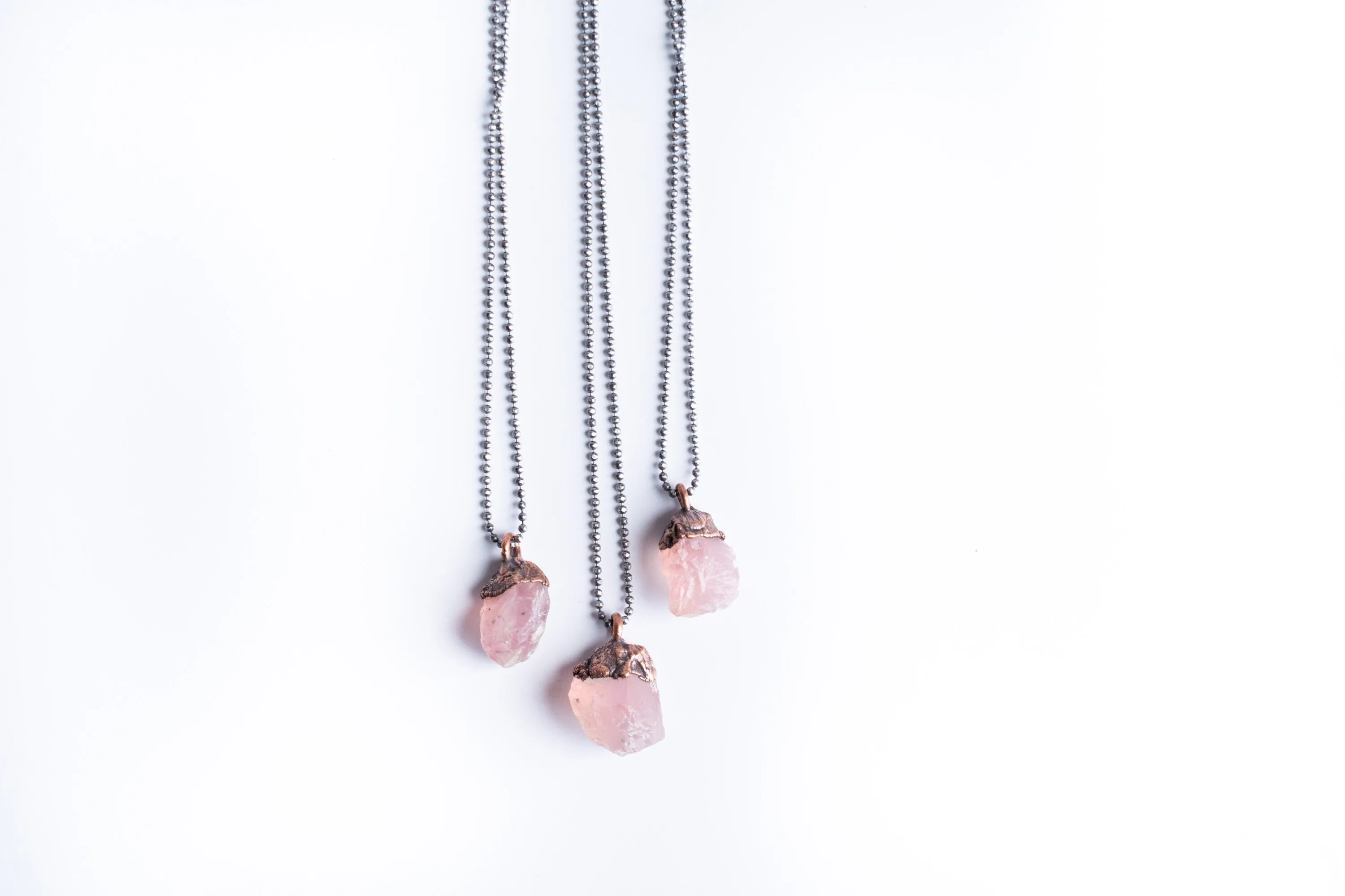 Rose quartz necklace | Electroformed crystal necklace