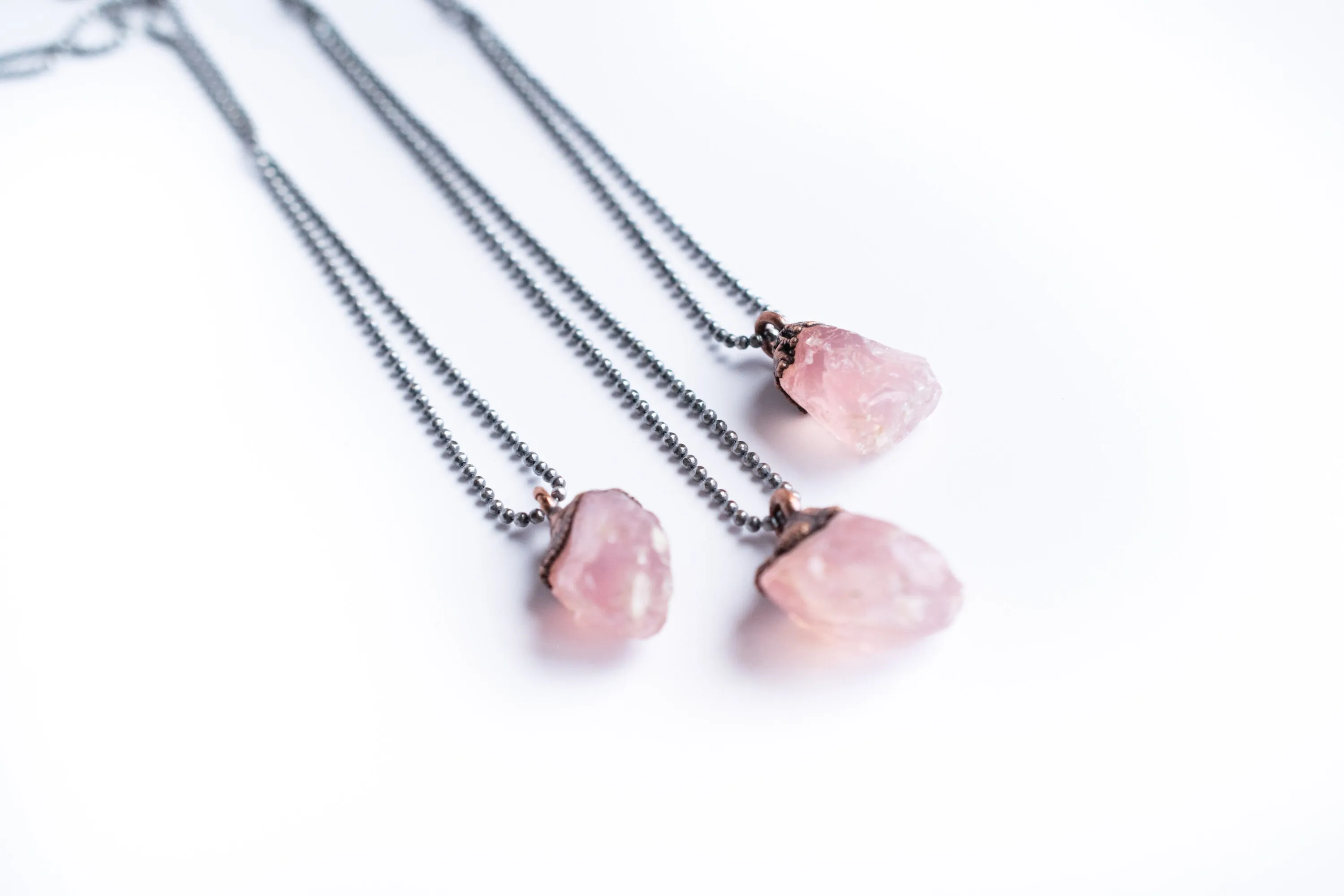 Rose quartz necklace | Electroformed crystal necklace