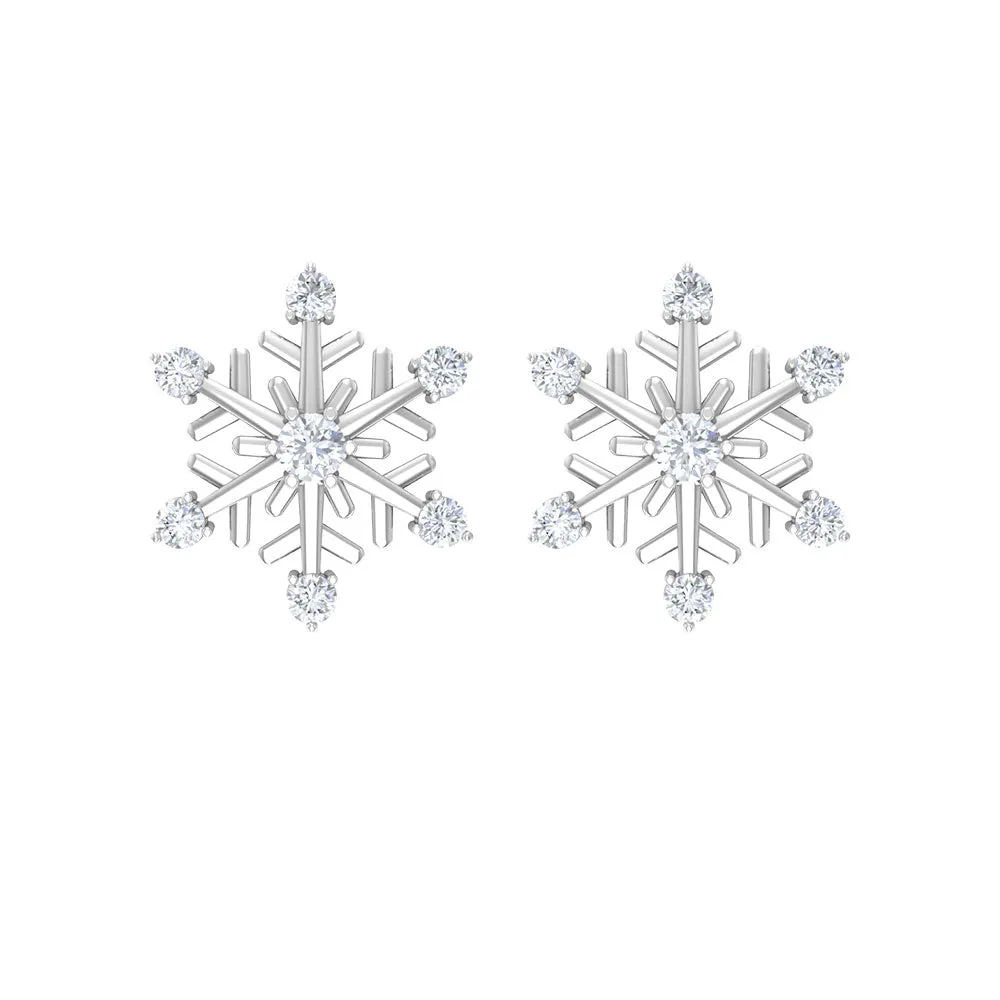 Round Diamond Snowflake Stud Earrings