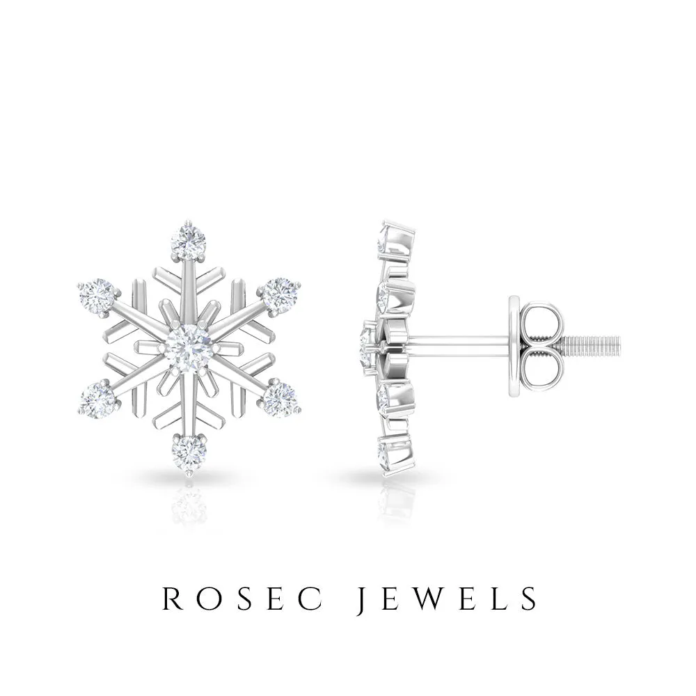 Round Diamond Snowflake Stud Earrings