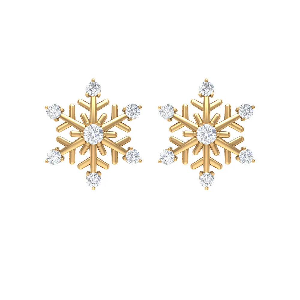 Round Diamond Snowflake Stud Earrings