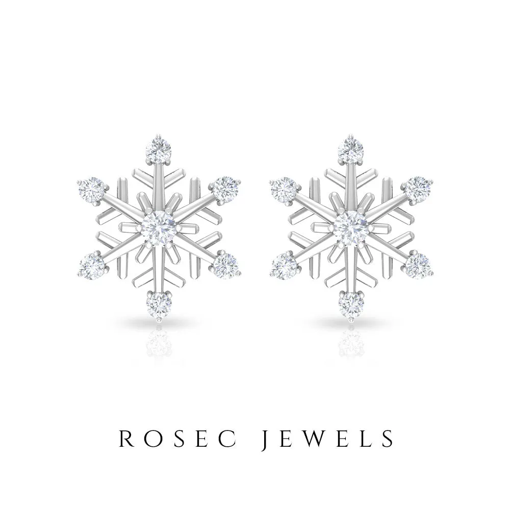 Round Diamond Snowflake Stud Earrings