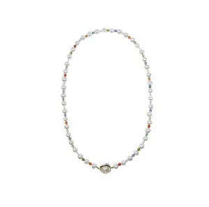 Round Pearl Necklace with Colorful Zirconia