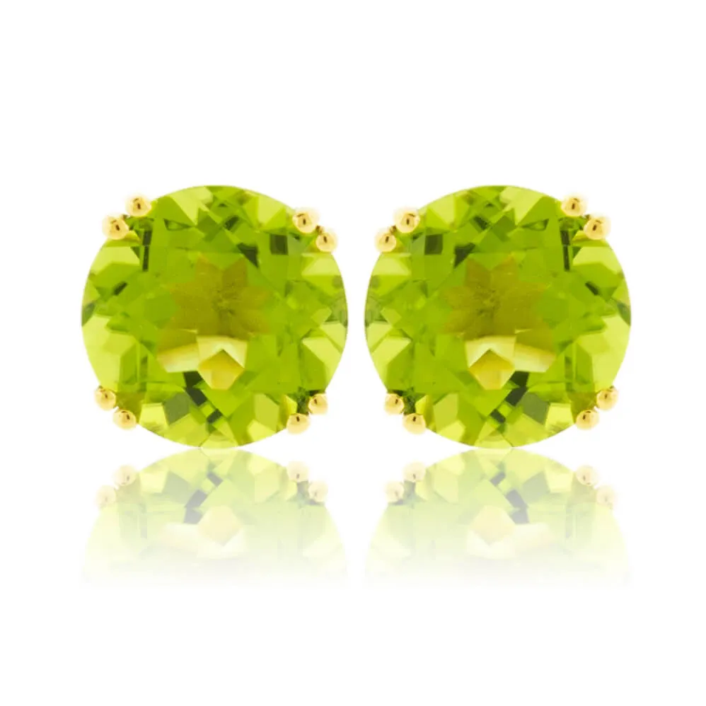 Round Peridot 8mm Stud Earrings