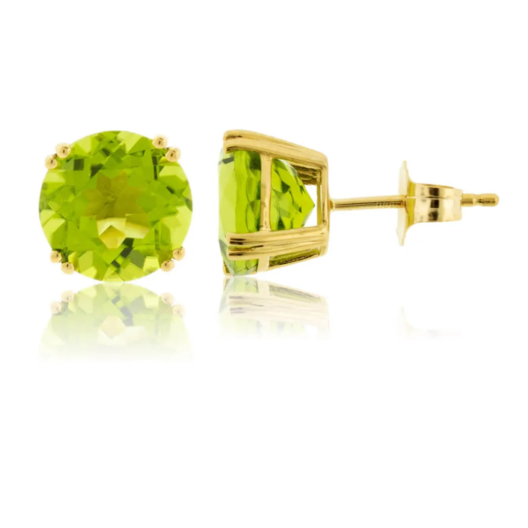 Round Peridot 8mm Stud Earrings