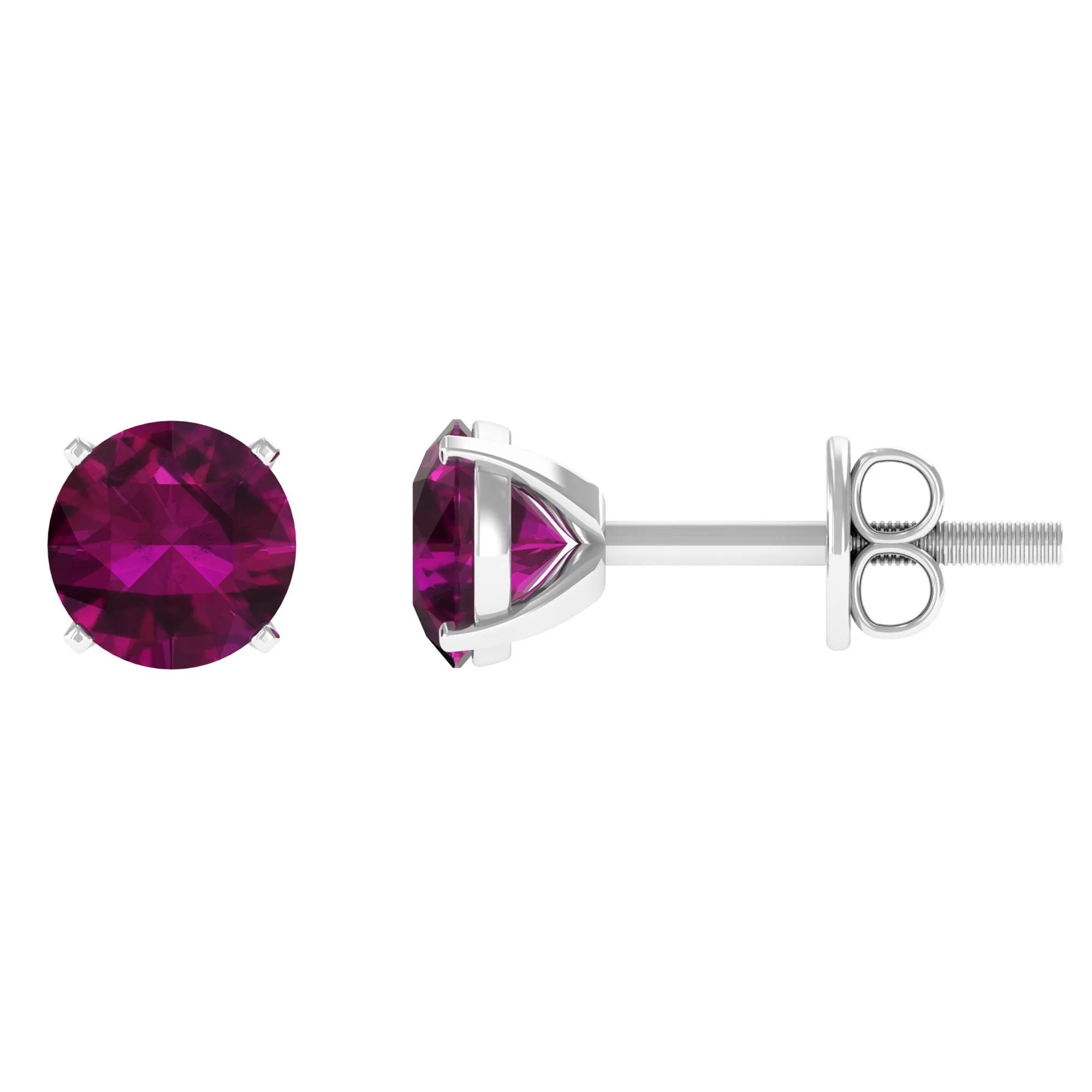 Round Rhodolite Solitaire Stud Earrings in Square Prong Setting