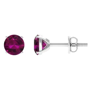 Round Rhodolite Solitaire Stud Earrings in Square Prong Setting