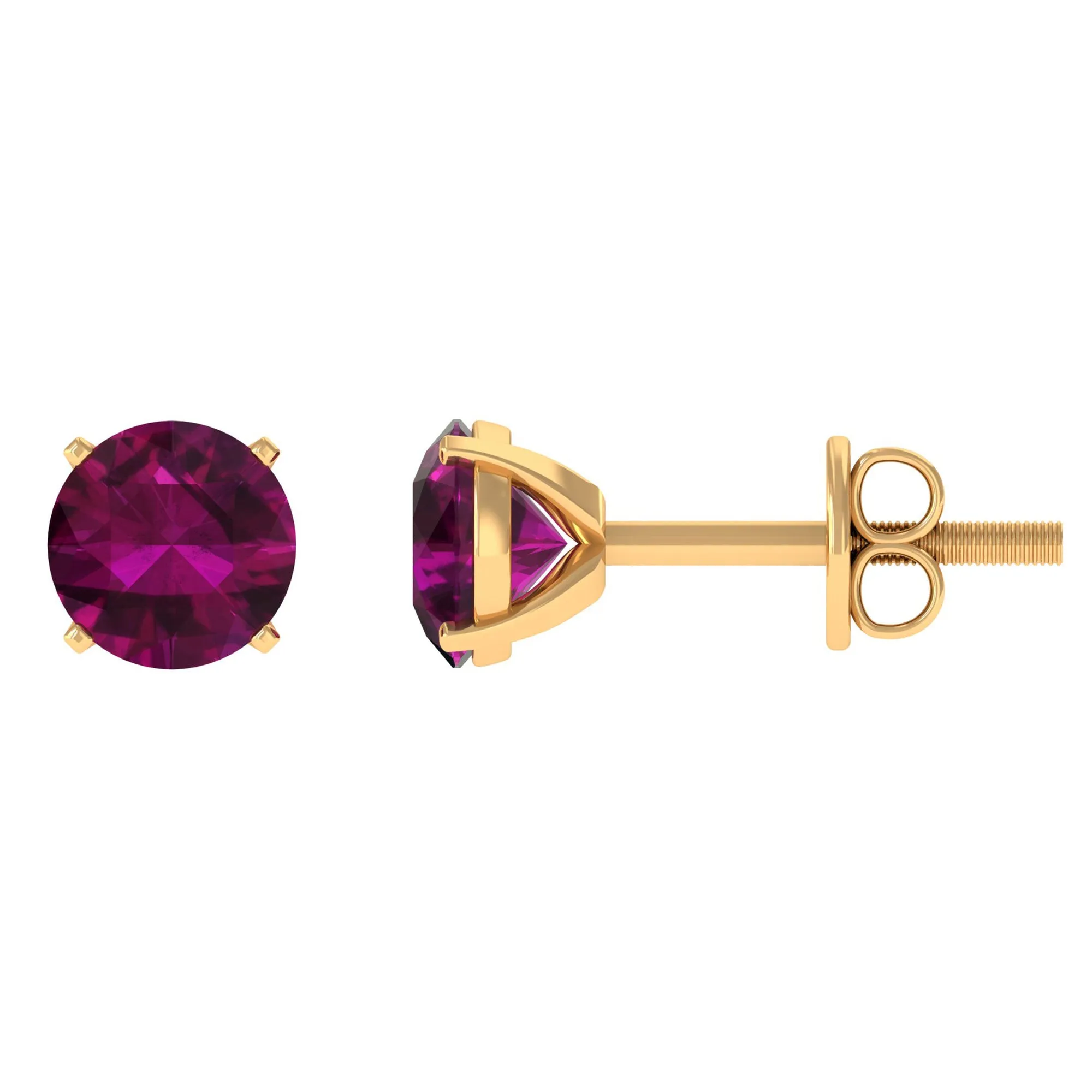 Round Rhodolite Solitaire Stud Earrings in Square Prong Setting