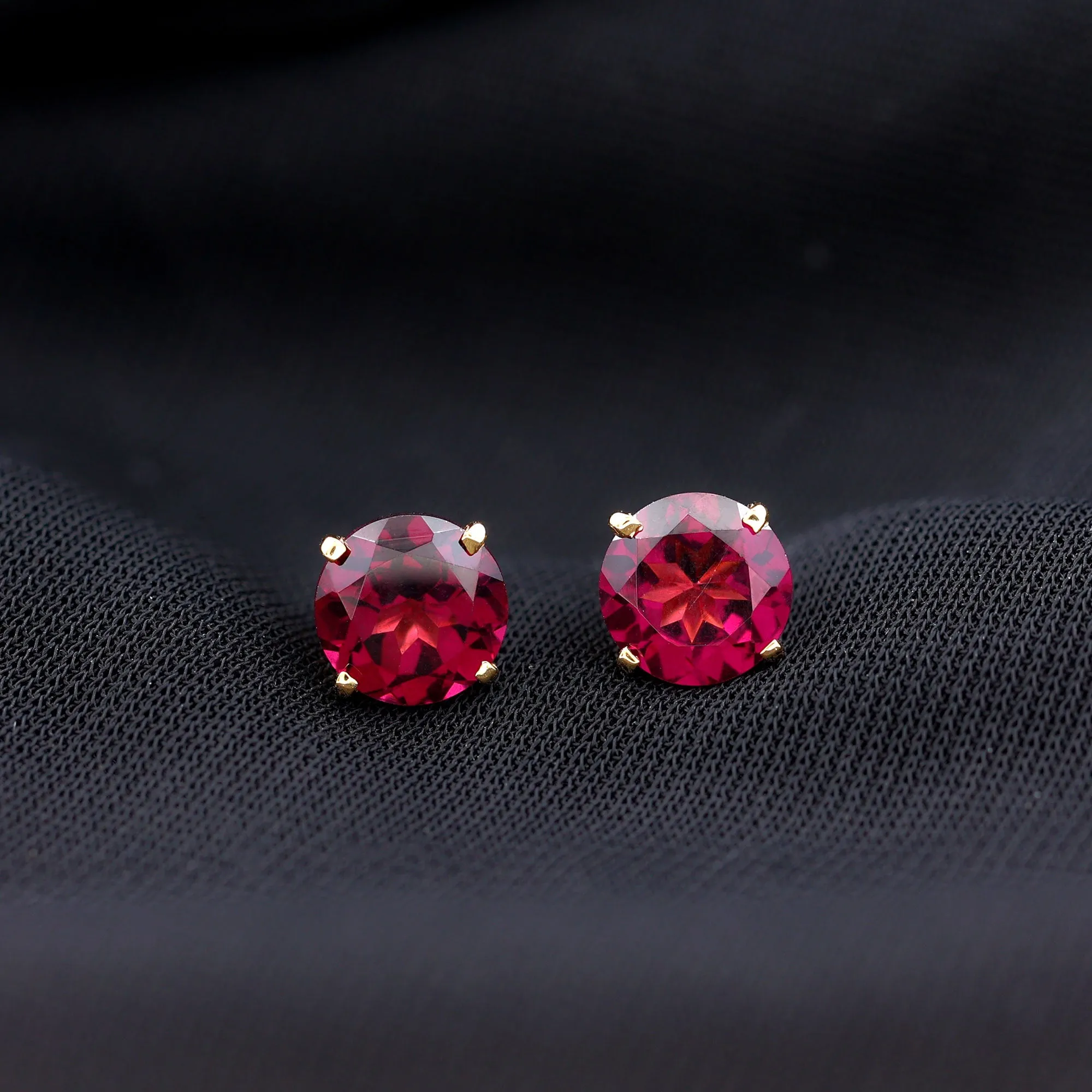 Round Rhodolite Solitaire Stud Earrings in Square Prong Setting