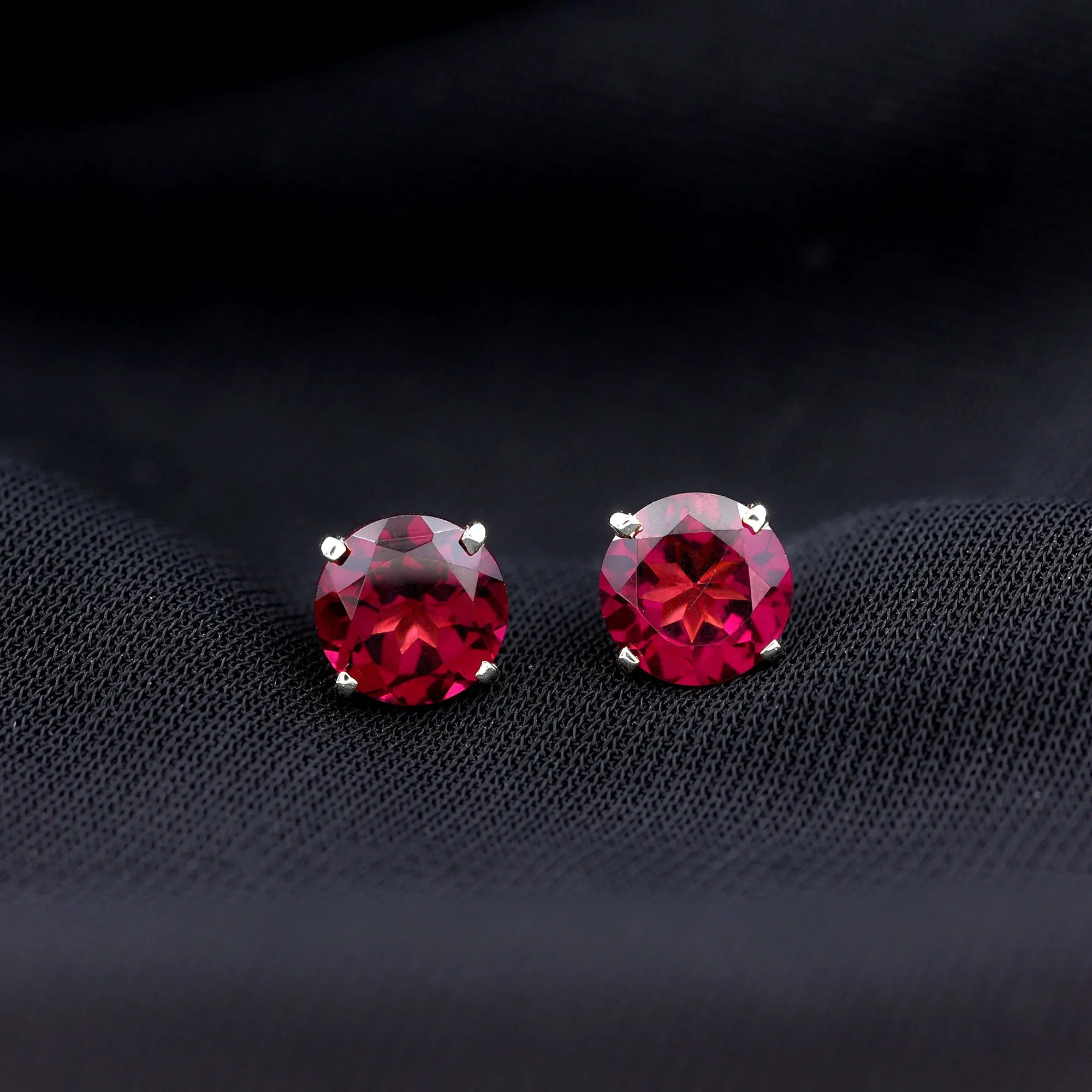 Round Rhodolite Solitaire Stud Earrings in Square Prong Setting