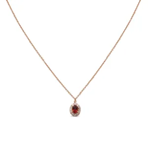 Ruby & Diamond Set Oval Cluster Pendant On A 16" Necklace