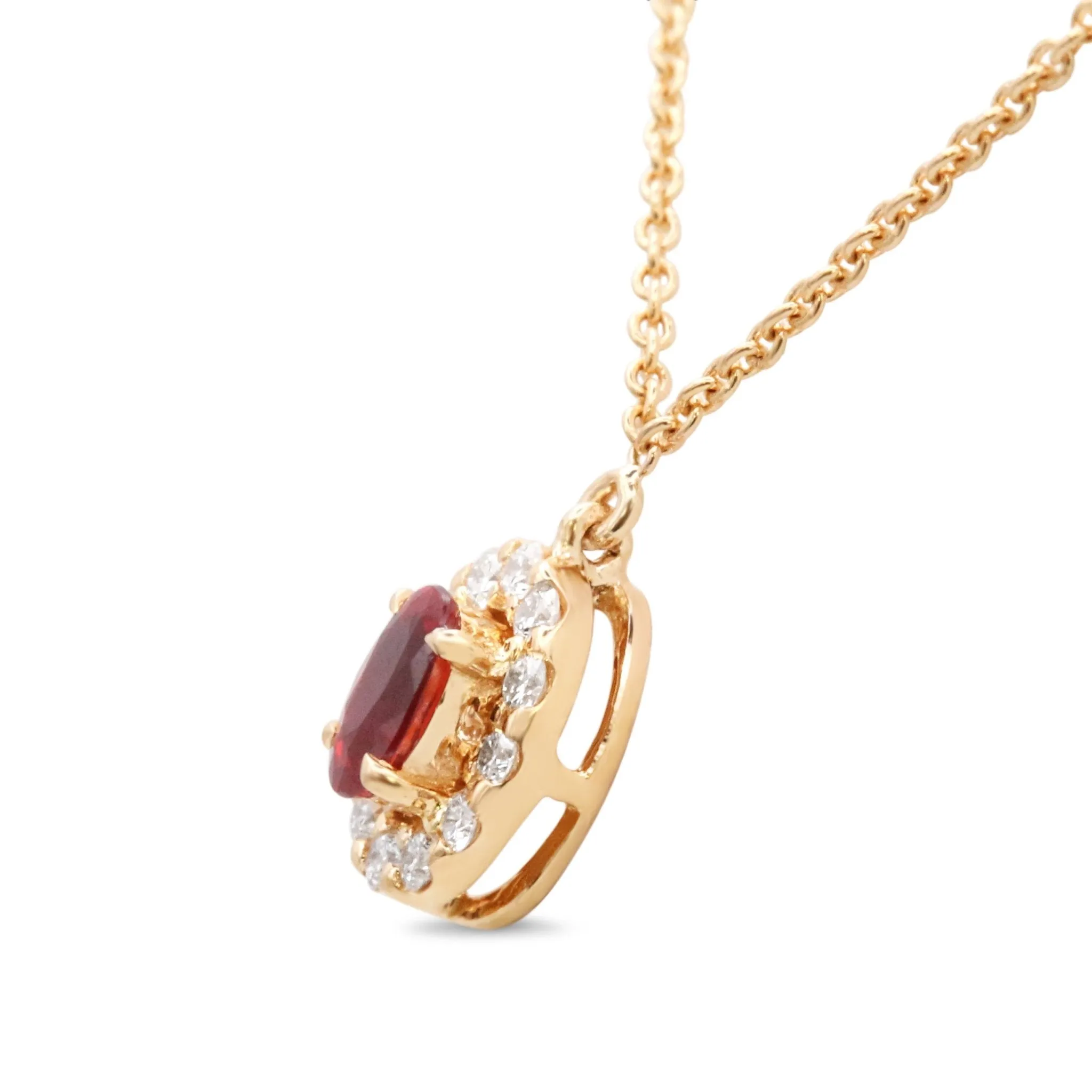 Ruby & Diamond Set Oval Cluster Pendant On A 16" Necklace