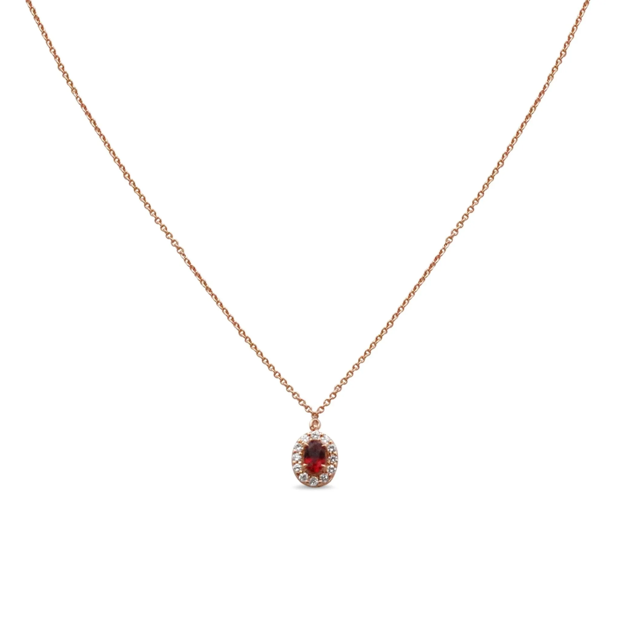Ruby & Diamond Set Oval Cluster Pendant On A 16" Necklace