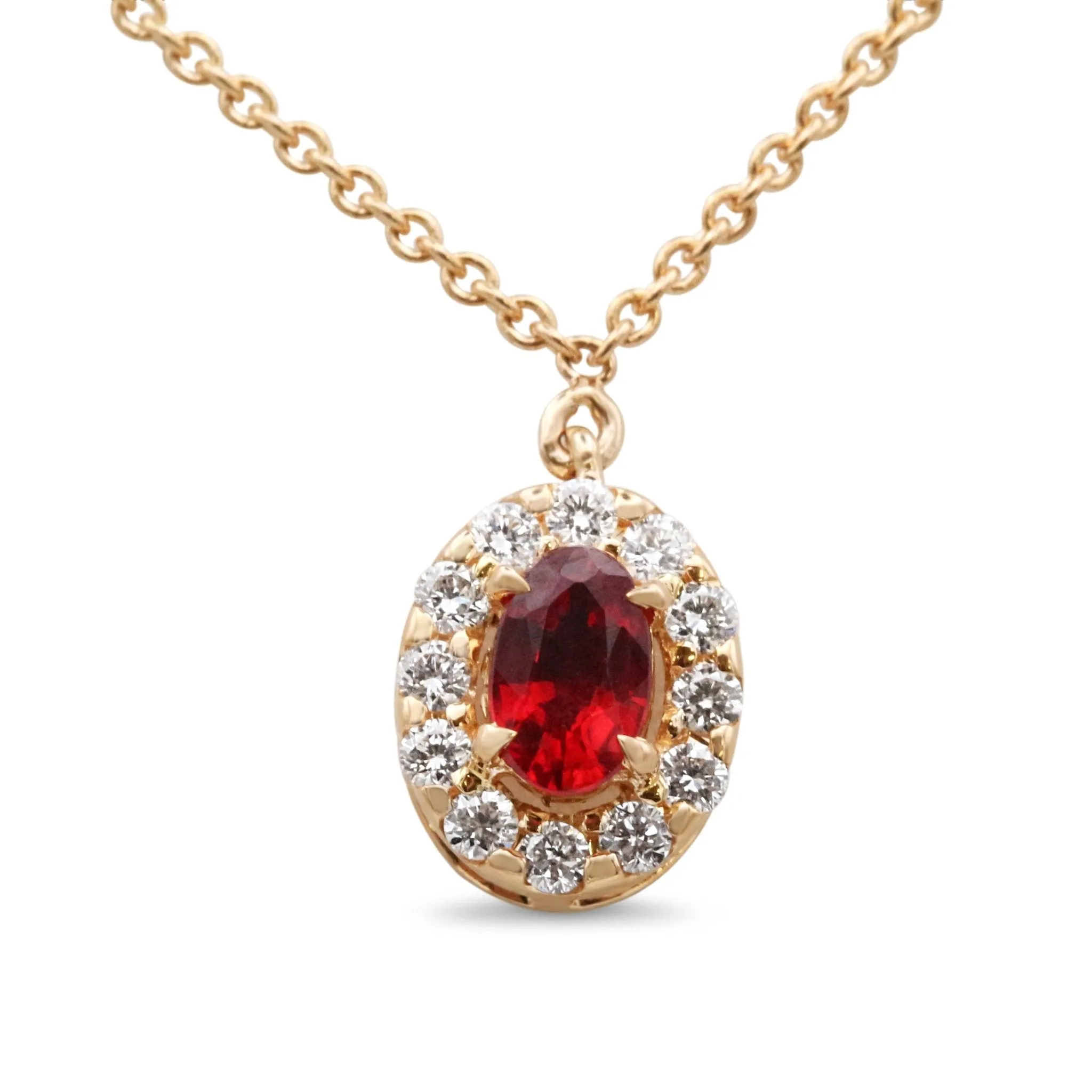 Ruby & Diamond Set Oval Cluster Pendant On A 16" Necklace