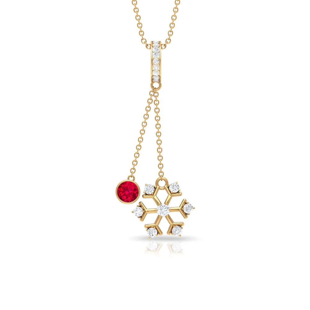 Ruby and Diamond Snowflake Dangle Pendant