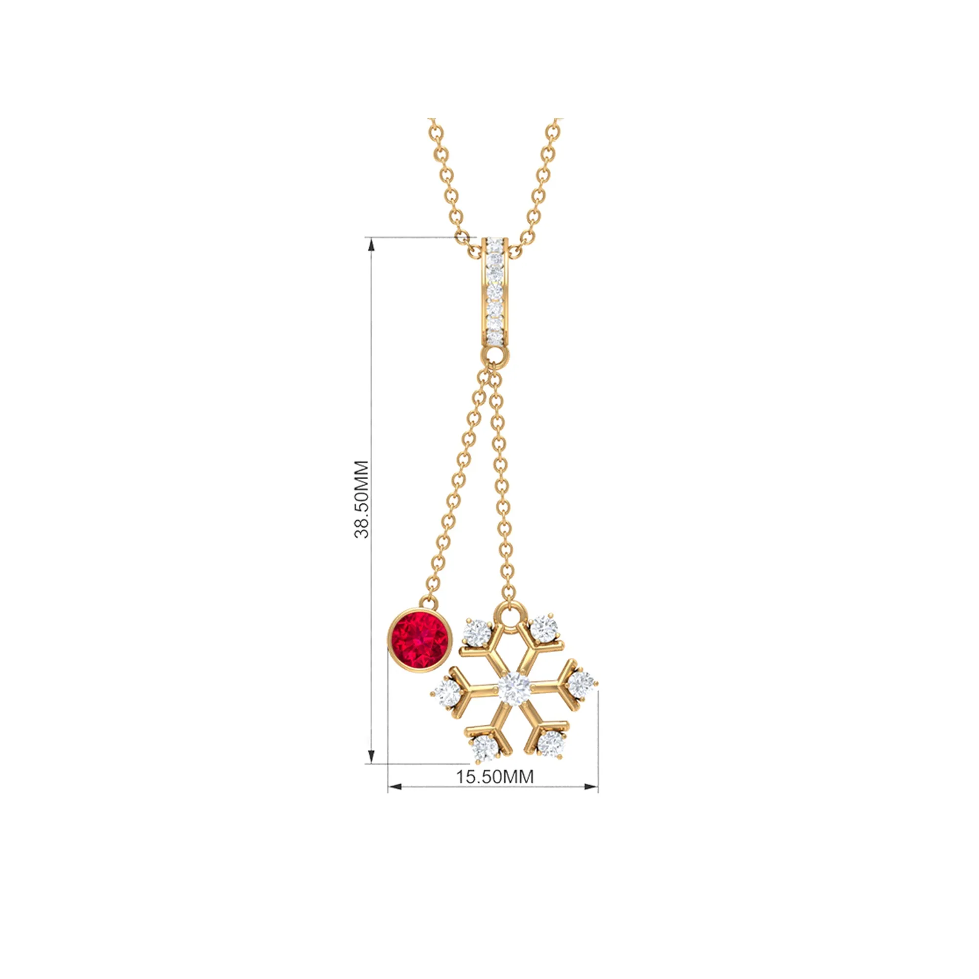 Ruby and Diamond Snowflake Dangle Pendant