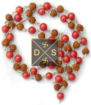 Rudraksha Coral Combination Mala in Silver