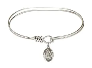 Saint Colette Sterling Silver Charm on a 7 inch Oval Eye Hook Rhodium Bangle Bracelet