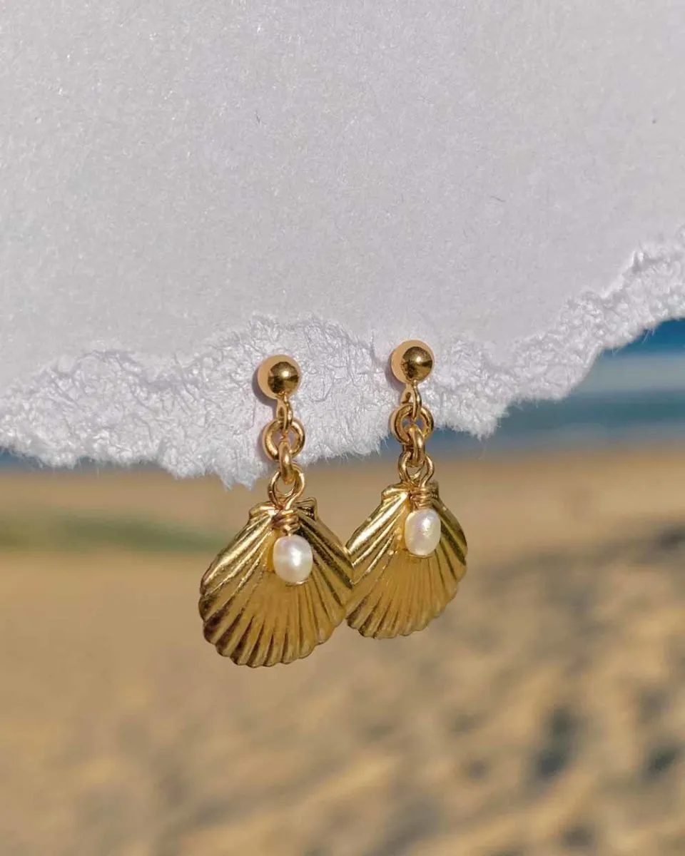 Shell & Pearl Drop Earrings