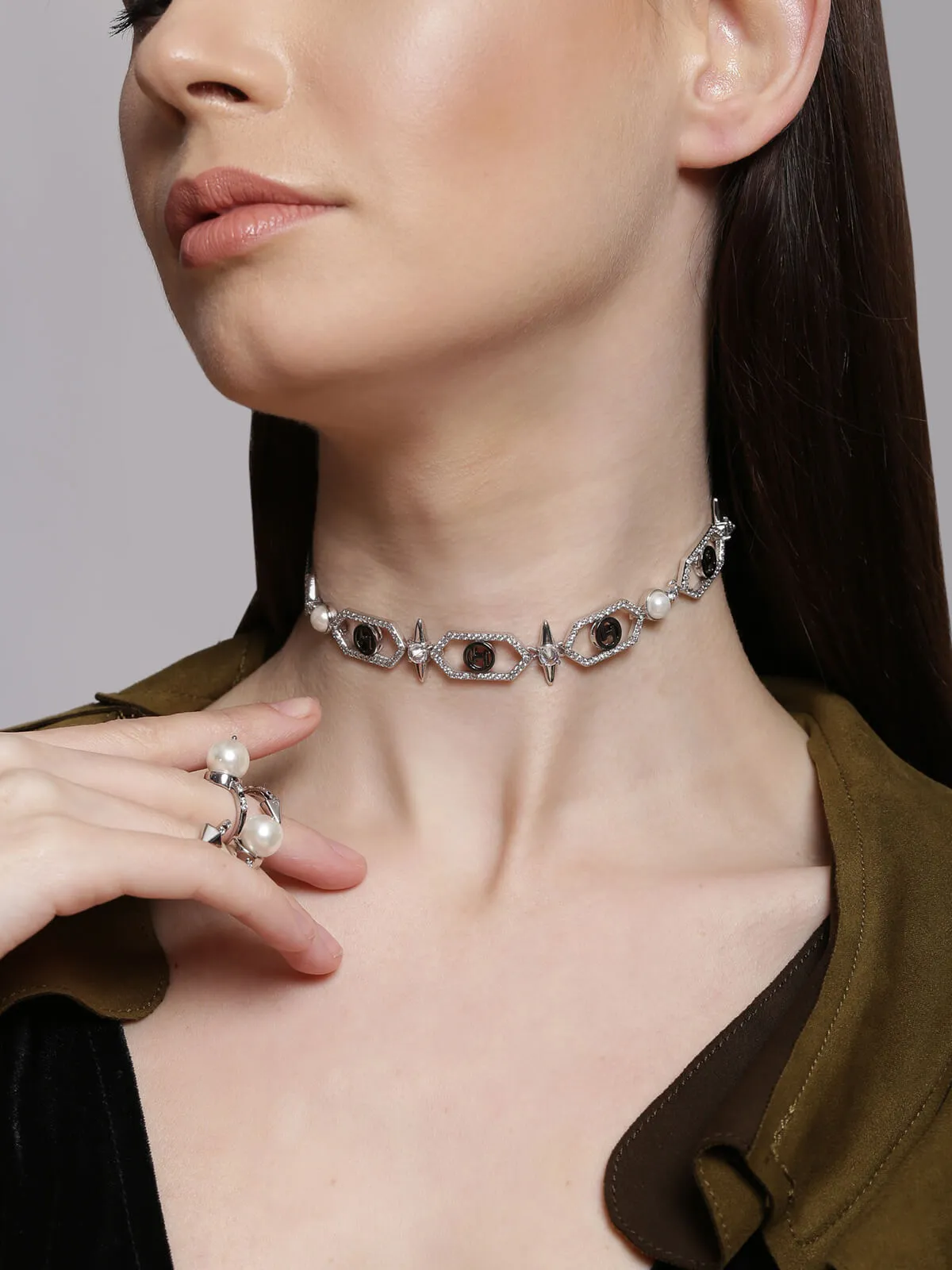 Shilpa Shetty Wearing OH Celeste Sirius Embellished Choker Necklace