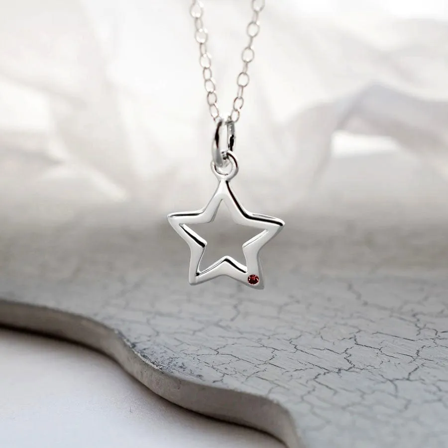 Silver and Ruby Open Star Necklace
