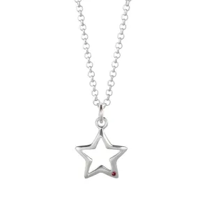 Silver and Ruby Open Star Necklace