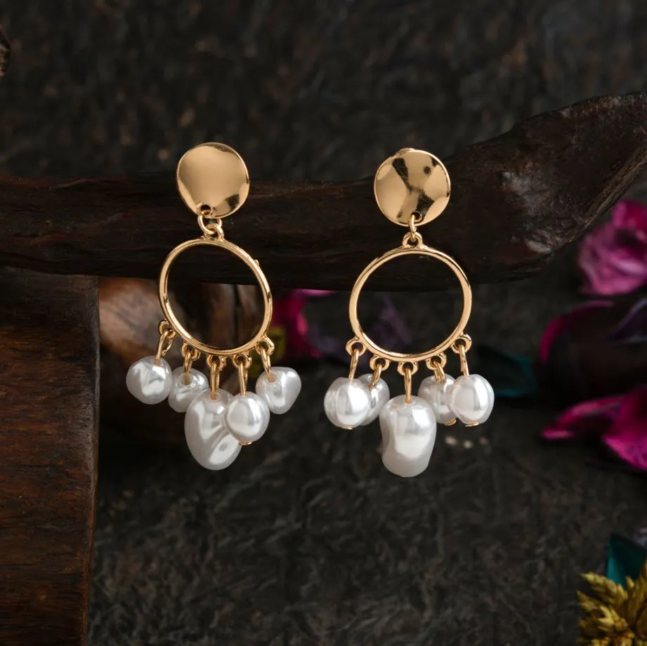 Small Circle Shaped  Hanging Pearl  Earring