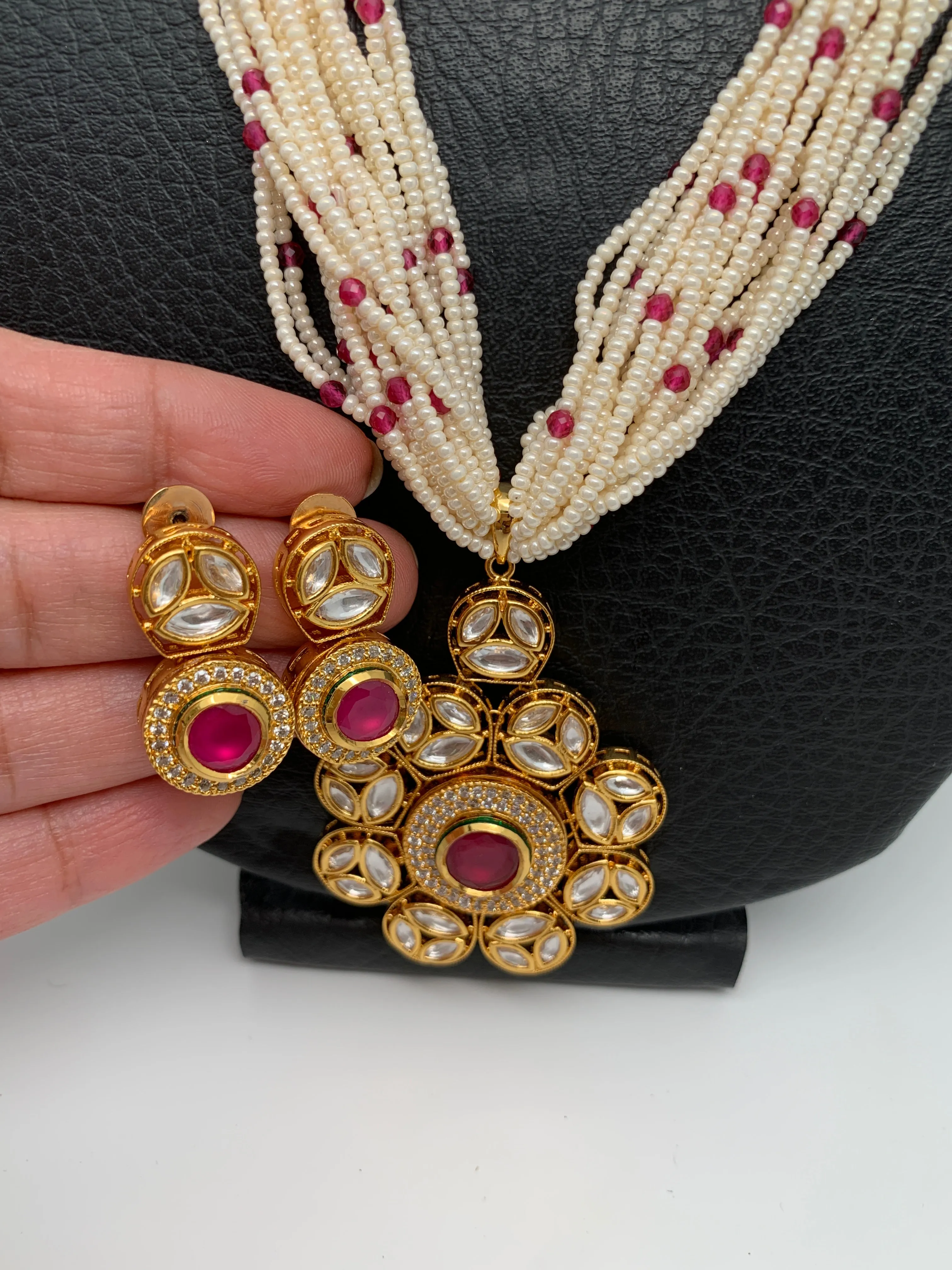 Small Pearl Rani Haar with Kundan Floral Pendent