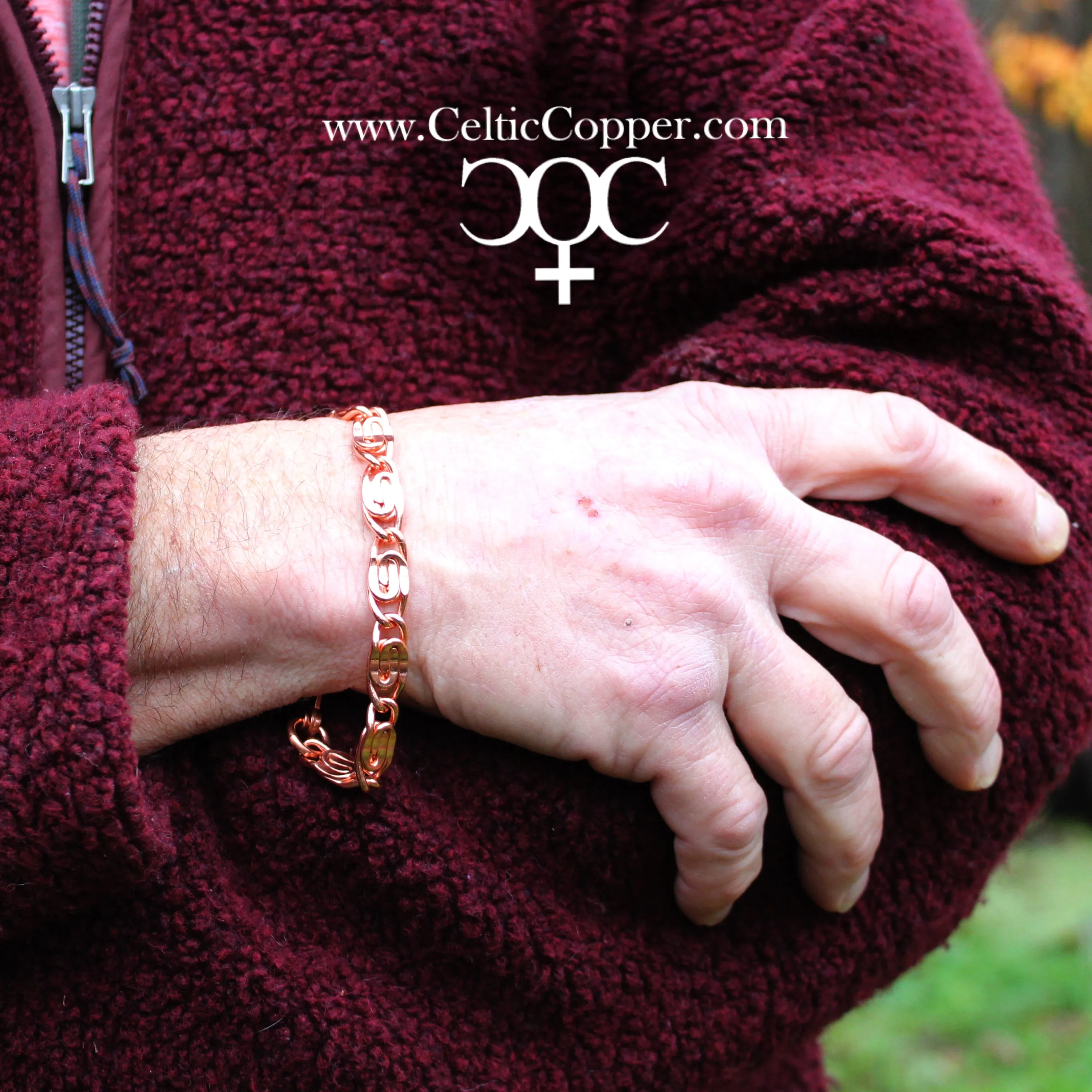 Solid Copper Bracelet Chain Heavy Celtic Scroll Chain Bracelet Copper Bracelet Chain 9 mm Scroll Chain Bracelet For Men And Women
